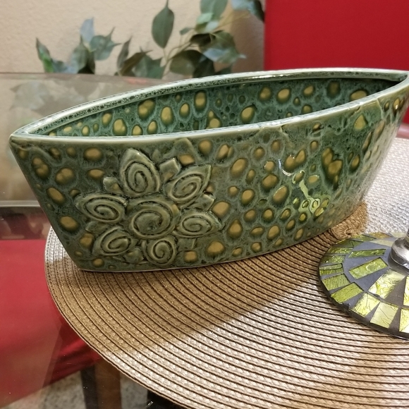 3 PIECE GREEN & GOLD MOSIAC CANDLE HOLDER/ BOWL/PLANTER, CANDLE BUNDLE SET - Picture 3 of 13